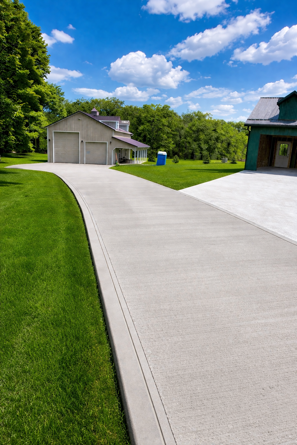 Long concrete driveway